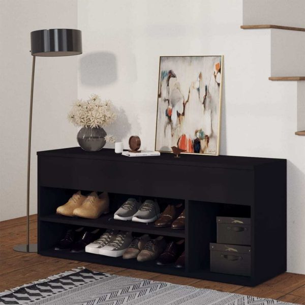 Shoe Bench 105x30x45 cm Engineered Wood – Black