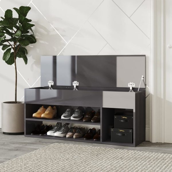 Shoe Bench 105x30x45 cm Engineered Wood – High Gloss Grey