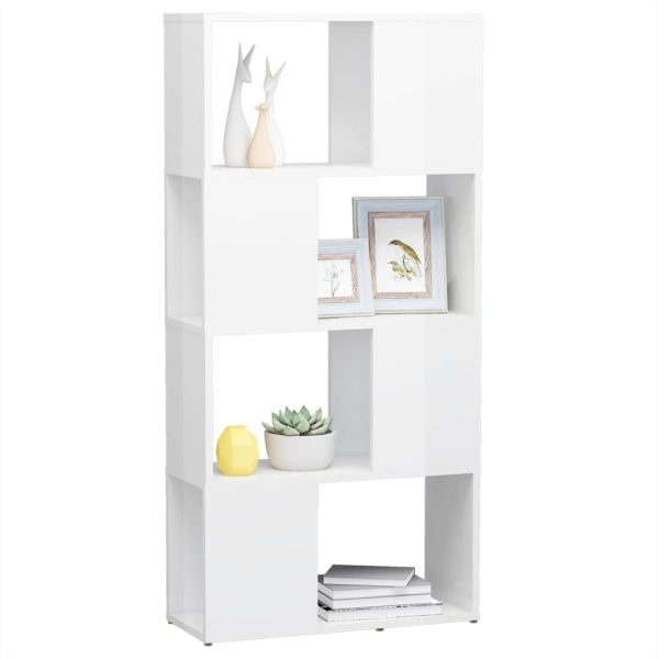 Moston Book Cabinet Room Divider 60x24x124.5 cm Engineered Wood – High Gloss White