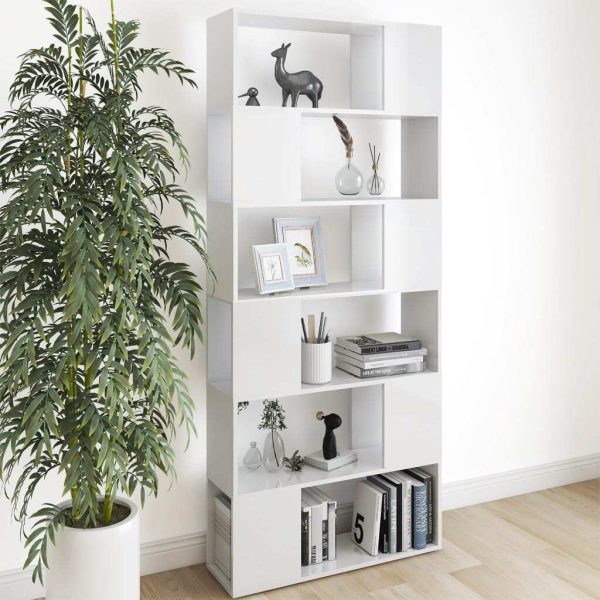 Sullivan Book Cabinet Room Divider 80x24x186 cm Engineered Wood – High Gloss White