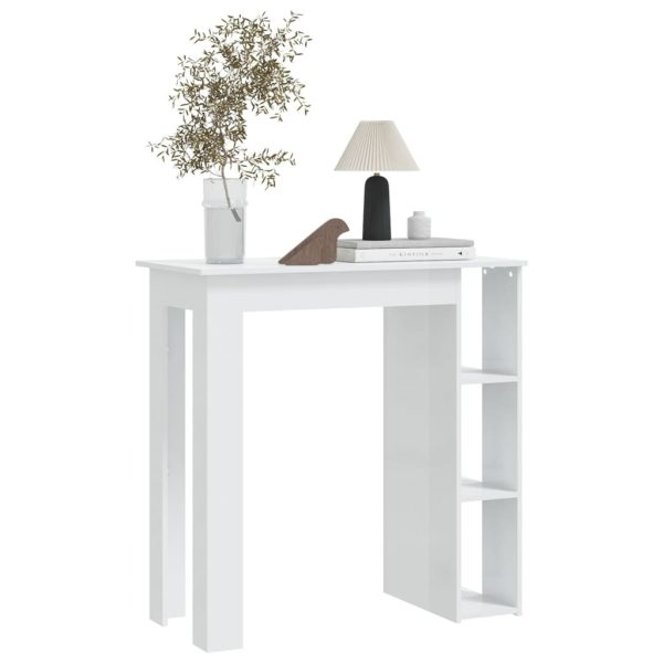 Bar Table with Shelf 102x50x103.5 cm Engineered Wood – High Gloss White