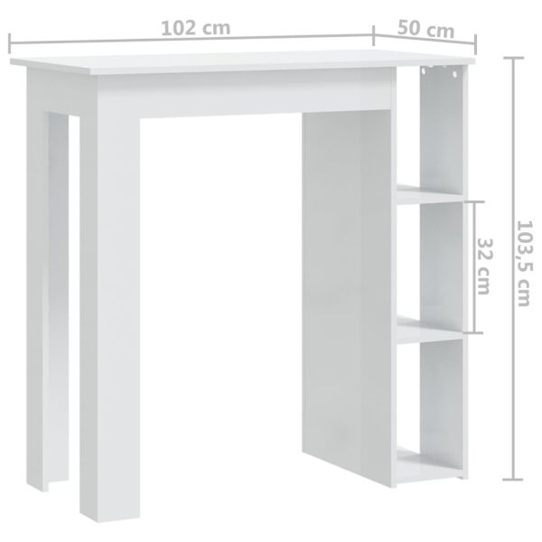 Bar Table with Shelf 102x50x103.5 cm Engineered Wood – High Gloss White