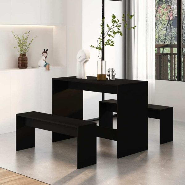 3 Piece Dining Set Engineered Wood – Black