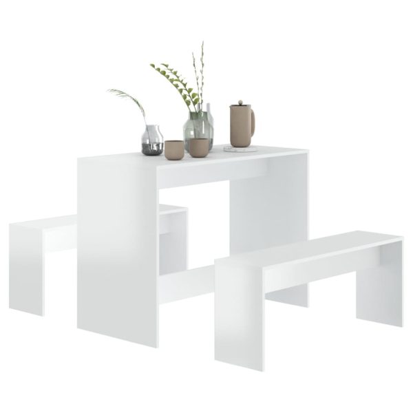 3 Piece Dining Set Engineered Wood – High Gloss White