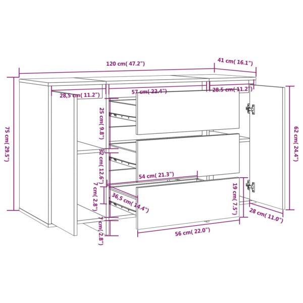Sideboard with 3 Drawers 120x41x75 cm Engineered Wood – Black