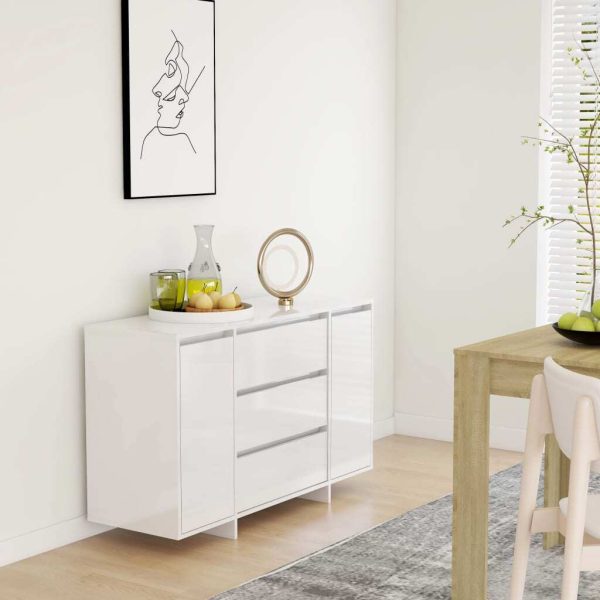 Sideboard with 3 Drawers 120x41x75 cm Engineered Wood – High Gloss White