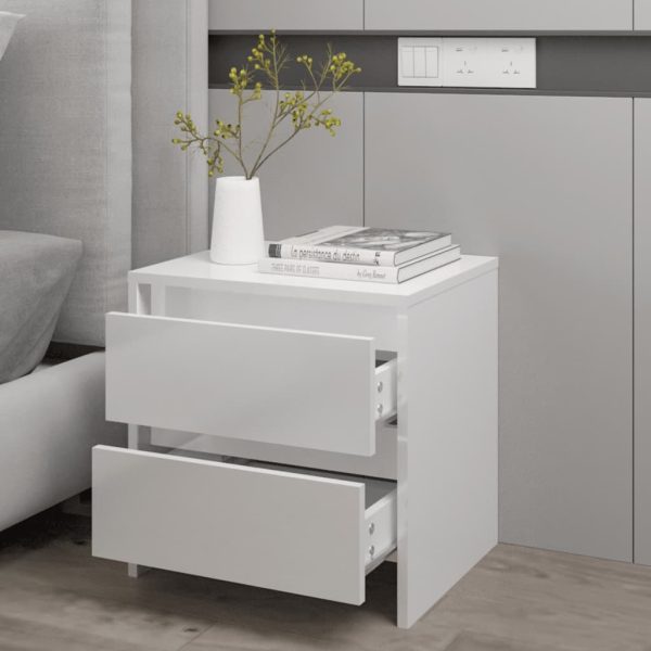 Alma Bedside Cabinet 45×34.5×44.5 cm Engineered Wood – High Gloss White, 1
