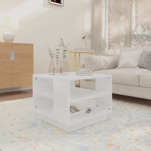 Coffee Table 55x55x43 cm Engineered Wood – High Gloss White