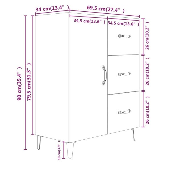 Sideboard 69.5x34x90 cm Engineered Wood – White