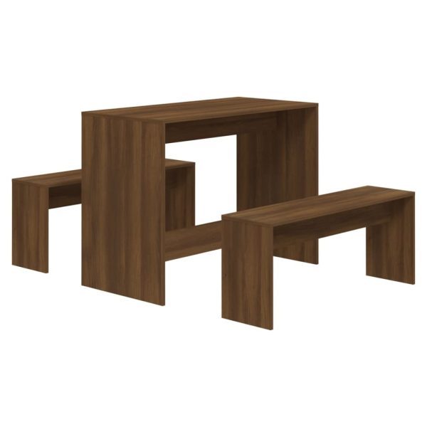 3 Piece Dining Set Engineered Wood – Brown Oak