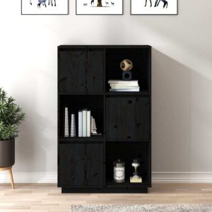 Highboard 74x35x117 cm Solid Wood Pine – Black