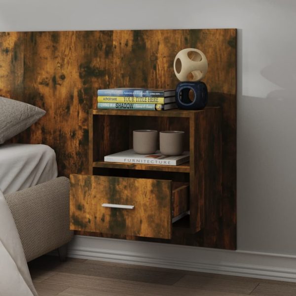 Simons Wall-mounted Bedside Cabinet – Smoked Oak, 1