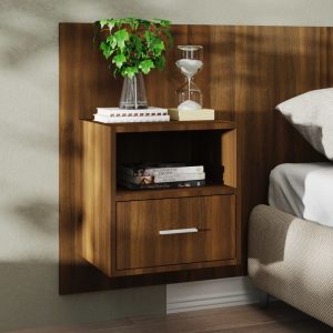 Simons Wall-mounted Bedside Cabinet – Brown Oak, 1
