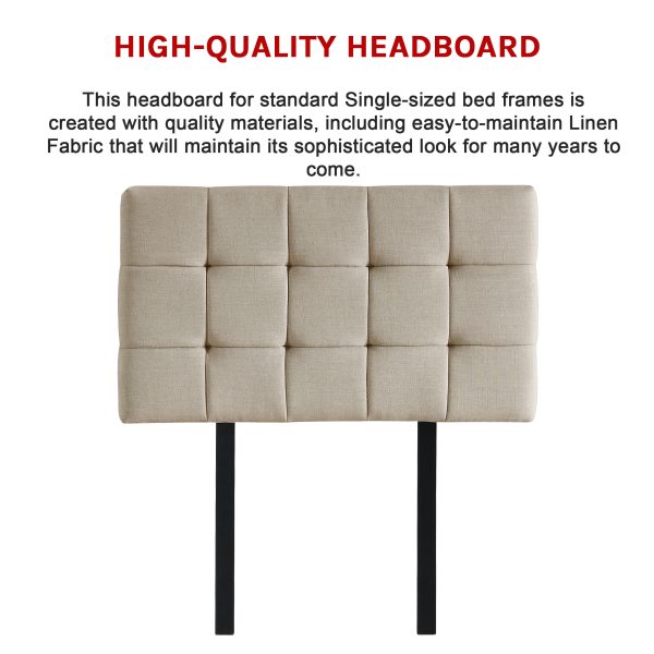 Linen Fabric Bed Deluxe Headboard Bedhead – SINGLE, Beige