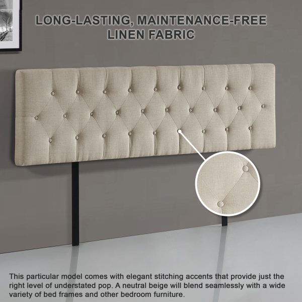 Linen Fabric Bed Deluxe Headboard Bedhead – KING, Beige
