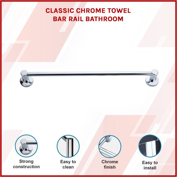 Classic Chrome Towel Bar Rail Bathroom – Single