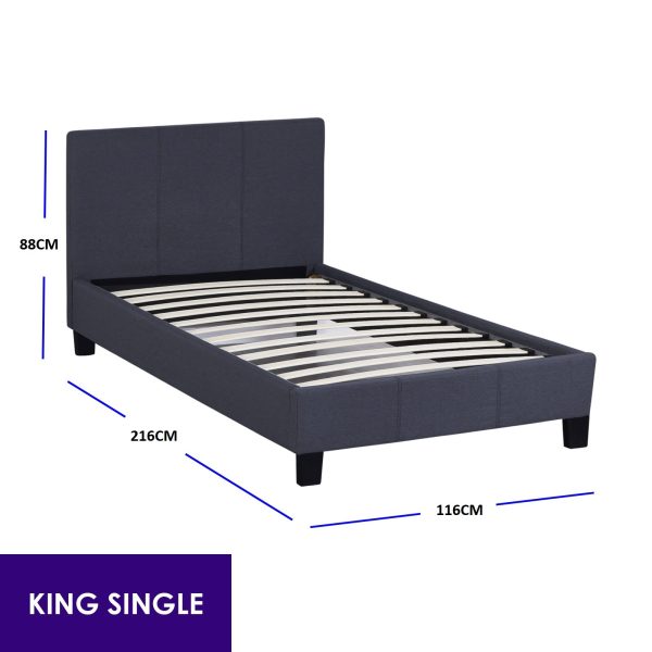 Dublin Luxury Bed with Headboard (Model 2) – KING SINGLE, Charcoal