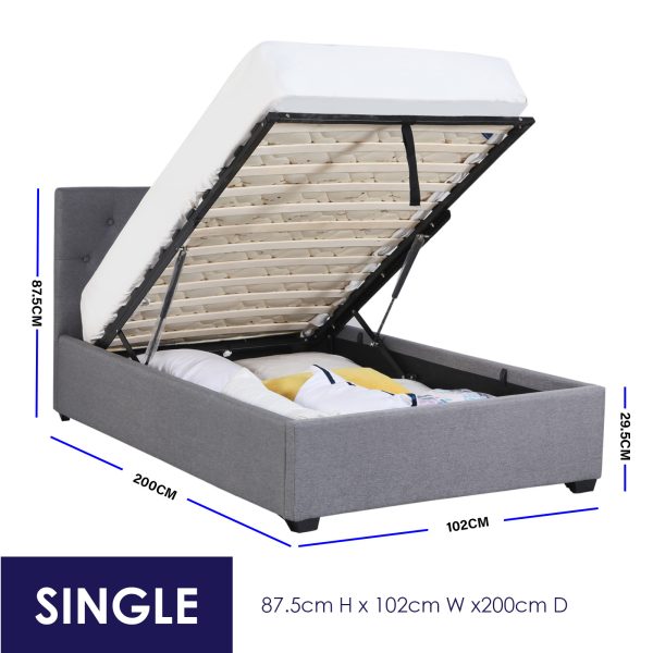 Aldershot Luxury Gas Lift Bed With Headboard (Model 3) – SINGLE, Grey