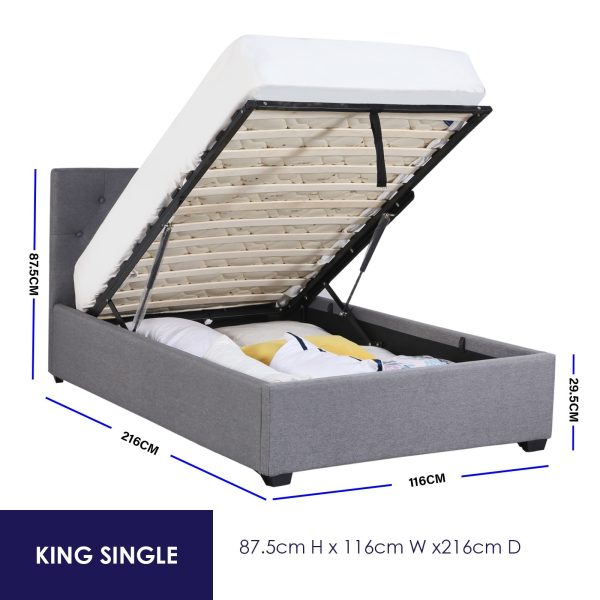 Aldershot Luxury Gas Lift Bed With Headboard (Model 3) – KING SINGLE, Grey
