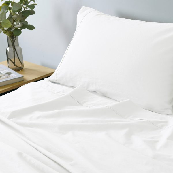 Royal Comfort Vintage Washed 100 % Cotton Sheet Set – SINGLE, White