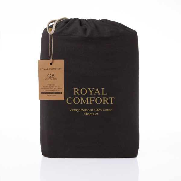 Royal Comfort Vintage Washed 100 % Cotton Sheet Set – DOUBLE, Charcoal