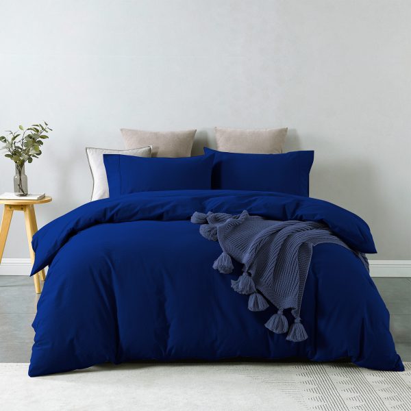 Royal Comfort Vintage Washed 100 % Cotton Quilt Cover Set – SINGLE, Royal Blue