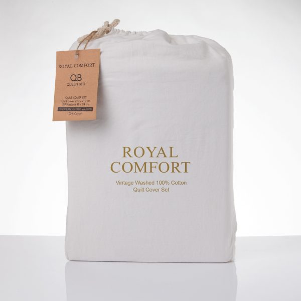 Royal Comfort Vintage Washed 100 % Cotton Quilt Cover Set – DOUBLE, White