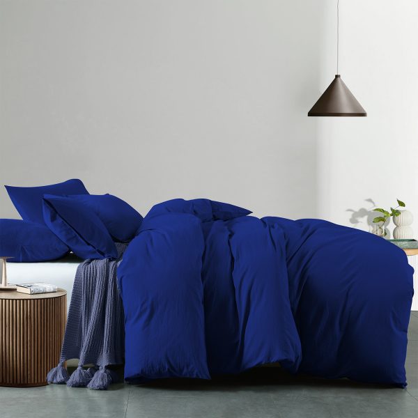 Royal Comfort Vintage Washed 100 % Cotton Quilt Cover Set – QUEEN, Royal Blue