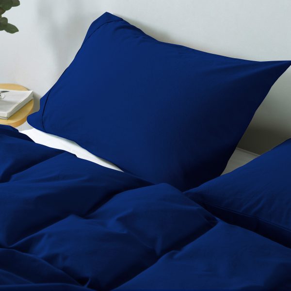 Royal Comfort Vintage Washed 100 % Cotton Quilt Cover Set – QUEEN, Royal Blue
