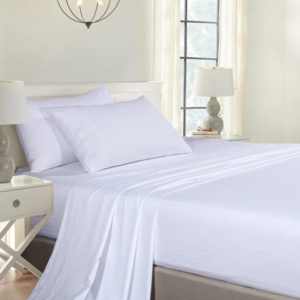Royal Comfort Blended Bamboo Sheet Set with Stripes – DOUBLE, White