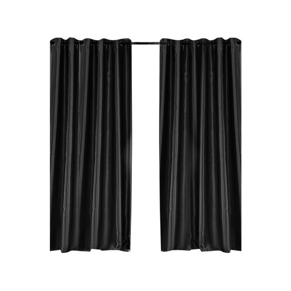 2X Blockout Curtains Blackout Curtain Window Eyelet Bedroom 132CM x 213CM – Black
