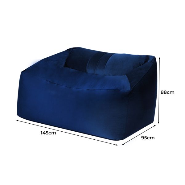 Bean Bag Chair Cover Soft Velevt Home Game Seat Lazy Sofa 145cm Length – Blue