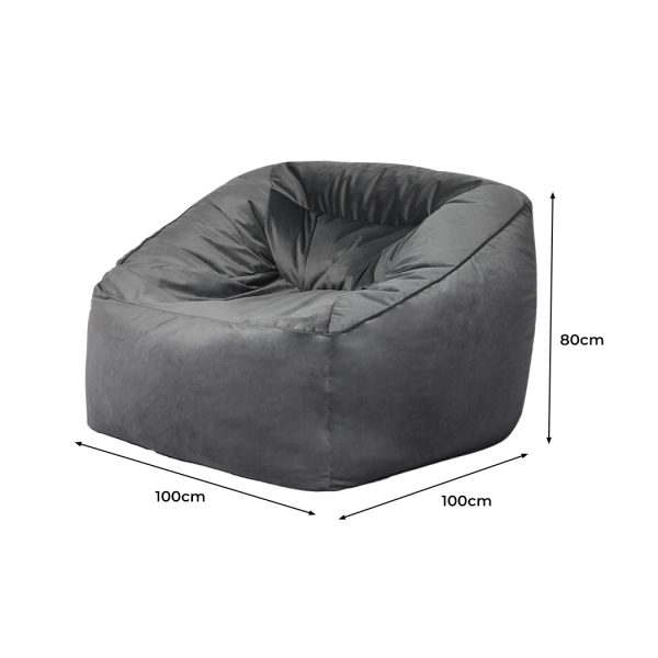 Bean Bag Chair Cover Soft Velevt Home Game Seat Lazy Sofa Cover Large – Dark Grey