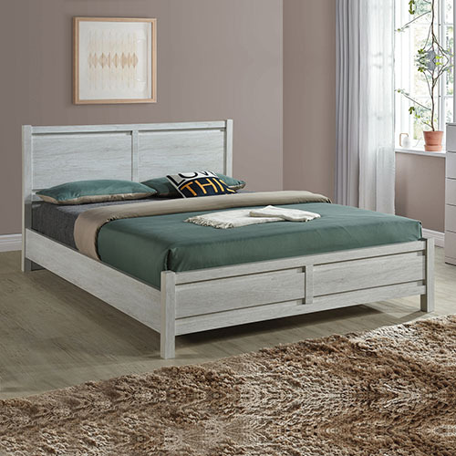Agawam Bed Frame Natural Wood like MDF in Oak Colour – QUEEN, White Ash