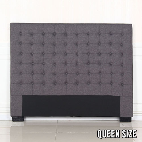 Bed Head Headboard Upholstery Fabric Tufted Buttons – QUEEN, Charcoal