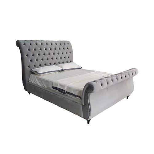 Rosslyn Bedframe Velvet Upholstery Grey Colour Tufted Headboard And Footboard Deep Quilting – QUEEN
