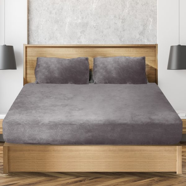 Ultra Soft Fitted Bedsheet with Pillowcase – DOUBLE, Silver and Grey