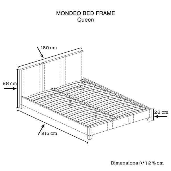 Armthorpe Double Size Leatheratte Bed Frame with Metal Joint Slat Base – QUEEN, Brown