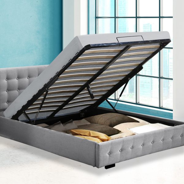 Allendale Bed Frame Base With Gas Lift Platform Fabric – QUEEN, Grey