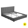 Shaugh Bed Frame Base With Storage Drawer Mattress Wooden Fabric – KING, Grey