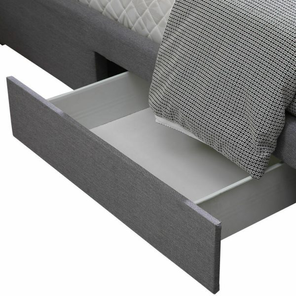 Shaugh Bed Frame Base With Storage Drawer Mattress Wooden Fabric – Beige, QUEEN
