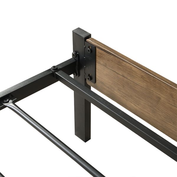 Adrian Metal Bed Frame Mattress Base Platform Wooden Headboard Brown – QUEEN