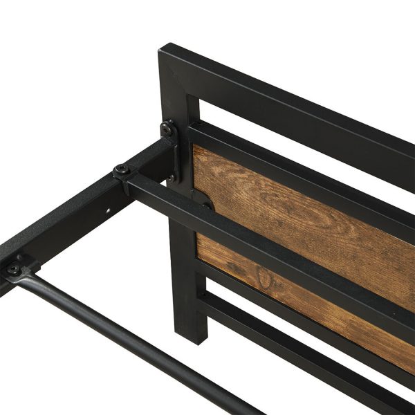 Alpine Metal Bed Frame Mattress Base Platform Wooden Headboard – QUEEN, Brown