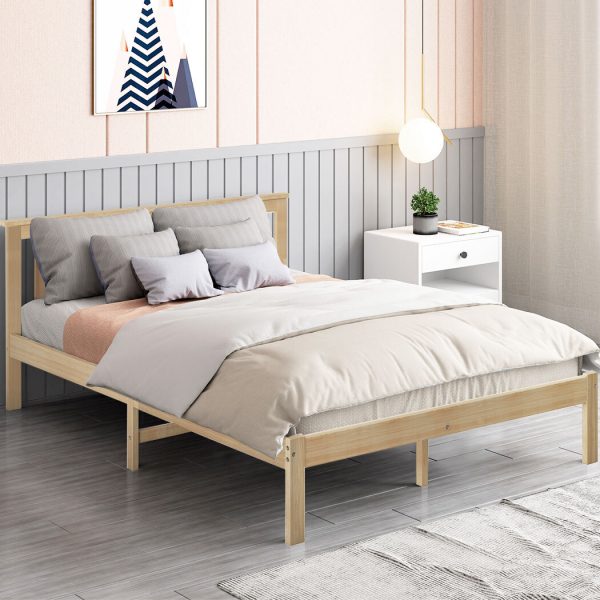 Amesbury Wooden Bed Frame Full Size Mattress Base Timber – QUEEN, Natural