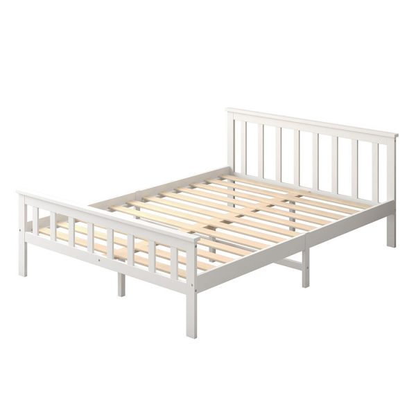 Adelphi Wooden Bed Frame Mattress Base Solid Timber Pine Wood – DOUBLE, White