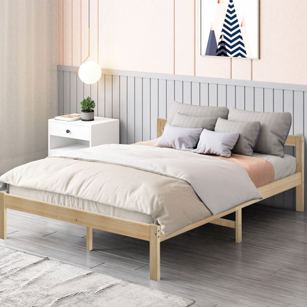 Nora Wooden Bed Frame Mattress Base Solid Timber Pine Wood – DOUBLE, Natural