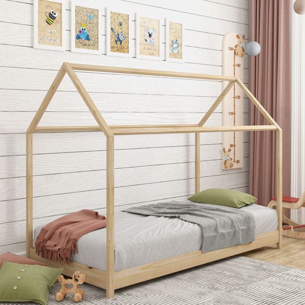 Arizona Bed Frame Single Wooden Timber House Frame Wood Mattress Base Platform – Natural