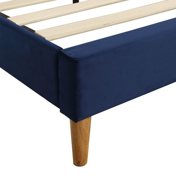 Kioloa Bed Frame Double Size Mattress Base Platform Wooden Velevt Headboard Blue