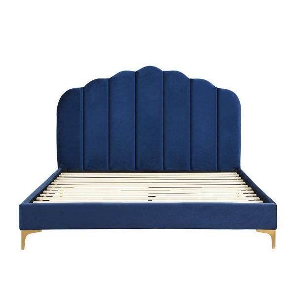 Adwick Bed Frame Mattress Base Platform Wooden Velevt Headboard – DOUBLE, Blue