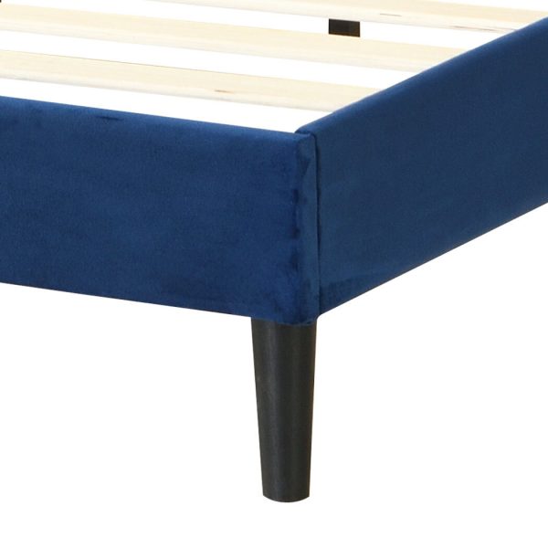 Air Bed Frame Mattress Base Platform Wooden Velevt Headboard – QUEEN, Blue